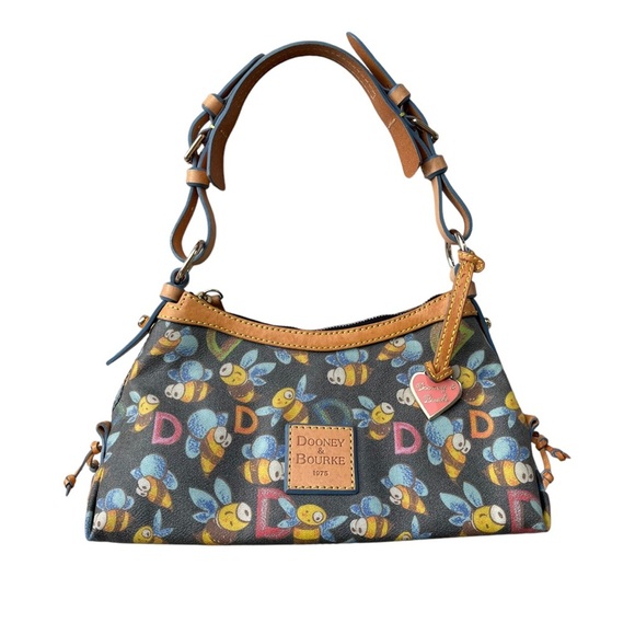 Vintage Y2K Dooney & Bourke Bumble Bee Print Canvas Coated Shoulder Bag